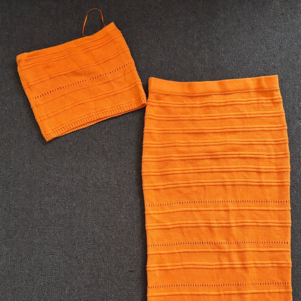 Orange Tube top & Midi skirt two piece Set